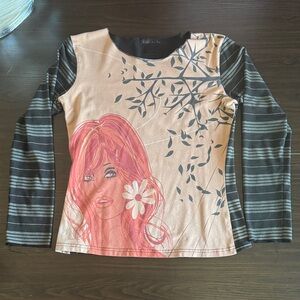 Custo Barcelona Floral Graphic Top - Black & Pink Accent